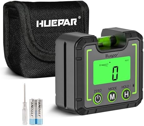 Huepar Digital Level Angle Gauge Mini Angle Finder Level Box with V-Groove Magnetic Base&Backlight LCD Bevel Gauge Inclinometer for Carpentry,Building, Automobile, Masonry -0~360°Fast Measurement AG01