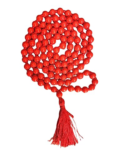 M FRANCISCO Red Coral Stone (Lal Moonga Mala) 108+1 Round Beads Rosary Necklace for Women, Men
