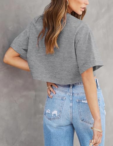 Image of Tankaneo Women Crop T-Shirts Half Sleeve Drop Shoulder Cropped Tops Y2K Casual Summer Basic Tees