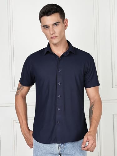 Image of Thomas Scott Men's | Premium | Spread Collar | Slim Fit | Short Sleeves | 4 Way Stretch | Coolmax | Knitted | Casual | Shirts for Men