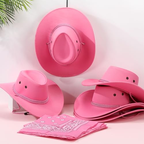 Image of Zhanmai 12 Pcs Cowboy Hat and Bandana Cowboy Cowgirl Hats Bulk Western Party Costume Halloween Accessory