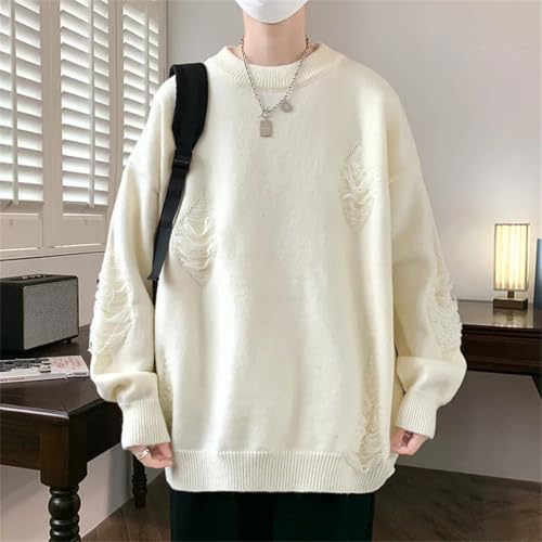Men Winter Knit Sweater Hole Pullovers O Neck Streetwear Loose Casual Knitted Sweaters3