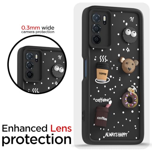 Image of Pikkme Back Cover for Oppo A16 | 3D Bear Silicone Cute & Fun Coffee Cartoon | Full Body Protection Bumper Case (Black)