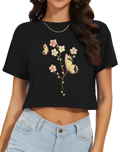 Image of Womens Summer Crop Tops Short Sleeve Round Neck T-Shirts Loose Fit Casual Blouse 2026