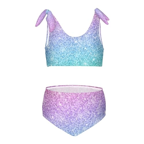 Wusikd Glitters Girls Swimsuits Two Piece Pink Blue Gradient Swimwear Bikini Set for for Girls Size 11-12T