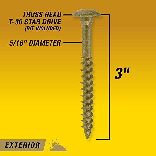 Power Pro 47875 Lag Screws, 5/16" X 3", Star Drive Construction Lag Screws, Rust Resistant, Ceramic Coated Bronze, 5Lb Tub, 150 Pcs #TOP5