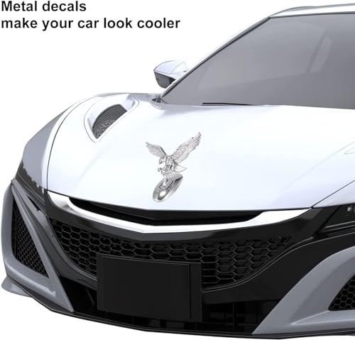 Image of 3D Chromed Eagle Wings Hood Ornament, Metal Car Decals Waterproof Self-Adhesive Hood Flying Eagle Stand Sticker Car Logo Sticker Decorative Car Stickers Bumper Stickers