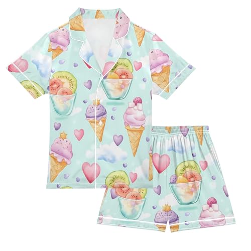 Ice Cream Kiwi Fruit Pajamas Set Soft Pjs Sets 2 Piece Short Sleeve Sleepwear Casual Loungewear