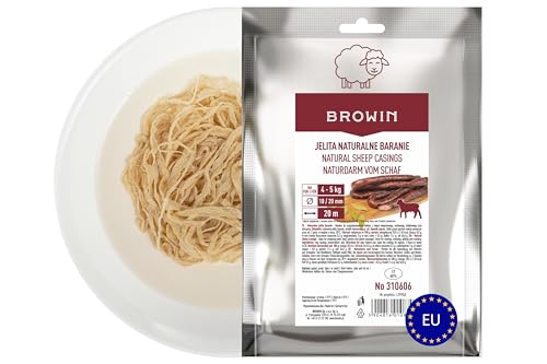 BROWIN Schafsaitling 18/20 mm 20 Meter in Premiumqualität | Schafsdarm für Wurst | Premium Naturdarm für die Herstellung selbstgemachter Würstchen Wacholderwurst Weißwurst Bratwurst