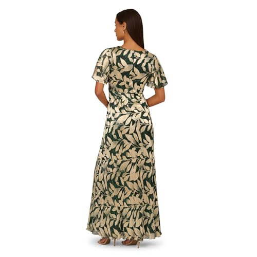 Image of Adrianna Papell Foil Leaf Draped Gown