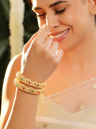 Image of Rubans Gold Plated Set of 2 Bangles Handcrafted Traditional Stylish Trendy Jewellery Gift for Women & Girls