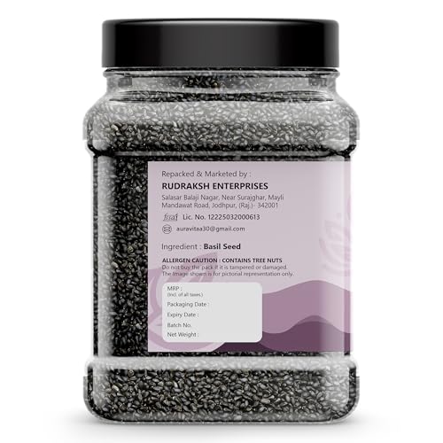 Image of Auravita Premium Raw Sabja Basil Seeds 500 Gram | Nutrient-Rich, Pure Basil Seeds For Healthy Drinks, Smoothies, And Recipes
