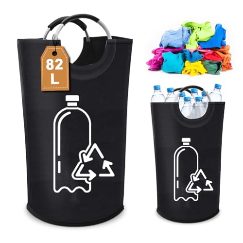 Botellas de depósito de 82 litros con tapa, recipiente vacío y almacenamiento de vidrio reciclado con asas de aluminio de agarre suave de aluminio, grandes botellas de depósito, colector de botellas