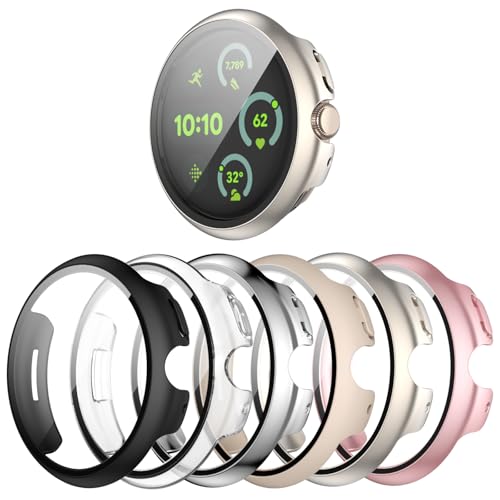 shenou [6-Pack] Case for Google Pixel Watch 3 41mm (2024 New) Hard PC Shockproof Bumper Cover with Tempered Glass Screen Protector for Google Pixel Watch 3 41mm