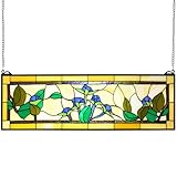 VEVOR Stained Glass Window Panel, 32.0' x 10.0' Tiffany Style Hanging Transom Window Panel with Chain, Large Horizontal Rectangle Stain Glass, Vintage Traditional Art Handcrafts for Kitchen Home Decor