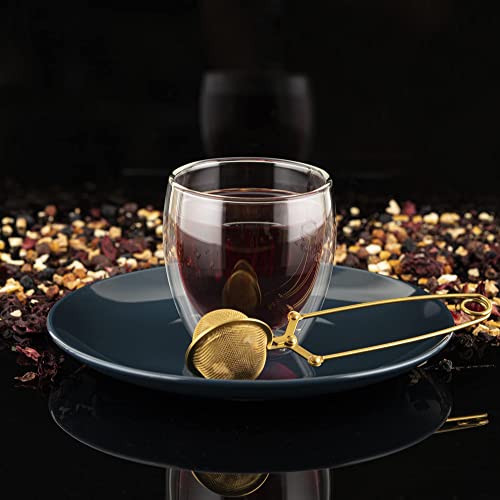 Tea Infuser Tea Ball Tea Filter With Clip For Brew Loose Tea Perfect Pincer Tea Infuser Busket Colador Infusor Té Metal Mesh Tea Filter Sifter Fine Mesh Ball Tea Filter (Gold Long Handle Tea Filter) #TOP5