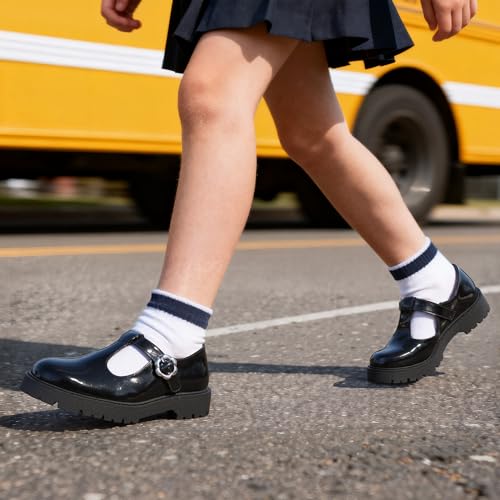 MIXIN Girls Mary Janes Chunky Platform School Uniform Dress Shoes Comfortable T-Strap Loafers for Little/Big Kids2