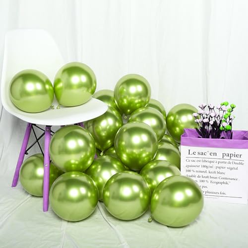 Image of 12 Inch Metallic Lime Green Balloons, 50 Pcs Latex Helium Metallic Balloons for Kid's Birthday Party, Baby Shower, Wedding, Graduate Party Decorations