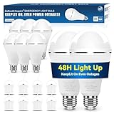 BoRccdit KeepLit 8PK Emergency Rechargeable Light Bulbs, 48H Battery Backup, 3 Brightness Levels, 12W 65W Equivalent A19 LED Bulbs Auto-On During Power Outage, for Hurricane, Emergency Use (Daylight)