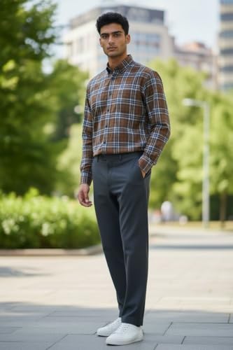 Image of JHABAK'S Cotton Blend Unstitched Checkered Fabric for Men - 2.35m Shirt Piece / 3m Kurta Piece - Width 36 Inches