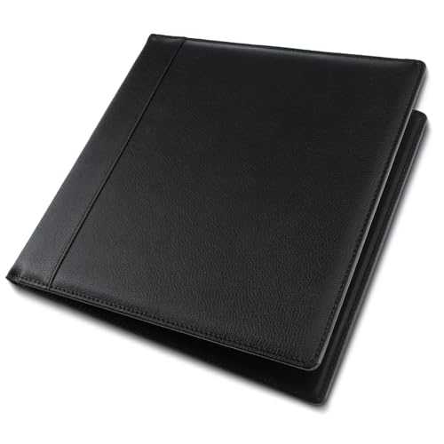 LemonSecret Leather Checkbook Cover 9 1/2 x 9 Inch Business Checkbook Binder 3-On-A-Page Black Executive Check Binder for Business Personal Banking