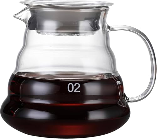 600ML Glass Coffee Server Heat Resistant Pour Over Coffee Carafe with Lid Borosilicate Hand Drip Coffee Pot Tea Server Jug for V60 Dripper Microwave Safe Transparent
