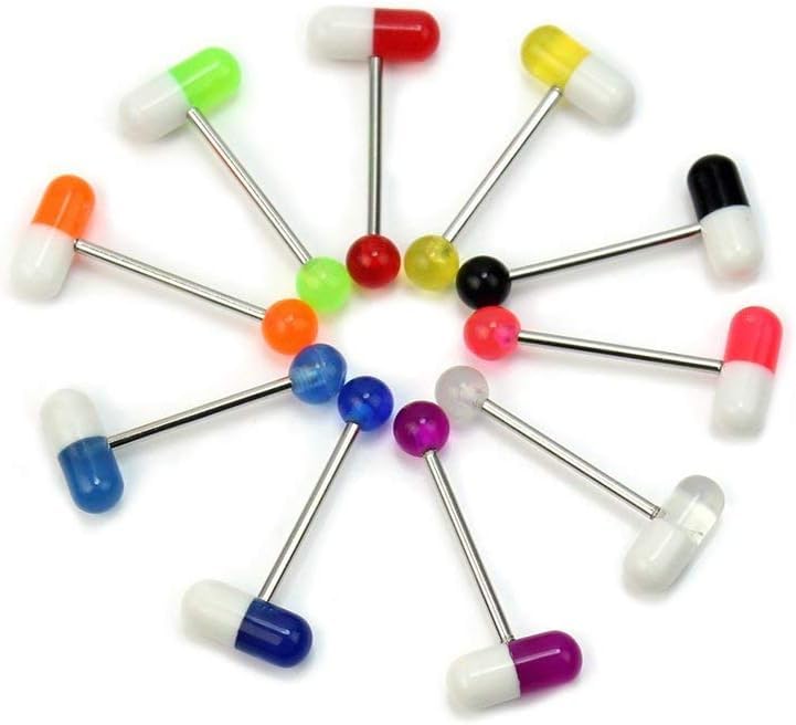 Set 10 Piercing A Pillola Per Lingua E Capezzolo – Bilancieri In Acciaio Chirurgico, Colori Assortiti, Chiusura Filettata Interna - 4