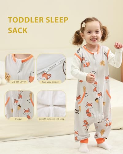 Image of HOMEAL 0.5Tog Toddler Sleep Sacks 12M-2T,Toddler Sleeping Sack with Legs, Sleep Sacks, Wearable Blanket, Fox