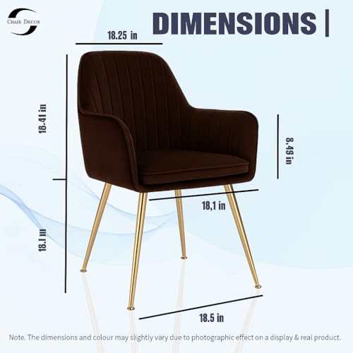 Image of Velvet Accent Chair with Matching Pouffe & Floral Cushion | Upholstered Lounge Armchair with Gold Metal Legs for Living Room, Bedroom, Office & Guest Room (Dark Brown)