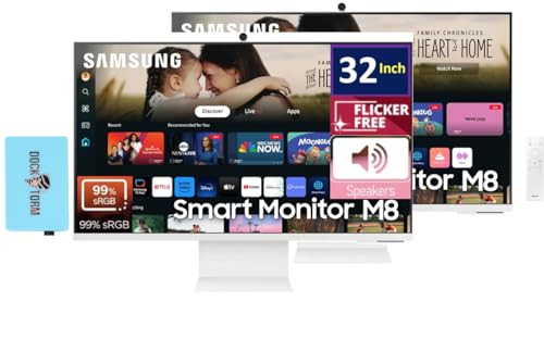 Image of Samsung 32-Inch M8 (M80D) 4K UHD Smart Monitor with Streaming TV, Speakers, HDR10+, AI Upscaling, Ergonomic Stand, Slimfit Camera, Gaming Hub, USB-C & DKZ USB Port Expander,(LS32DM801UNXZA) 2 Pack