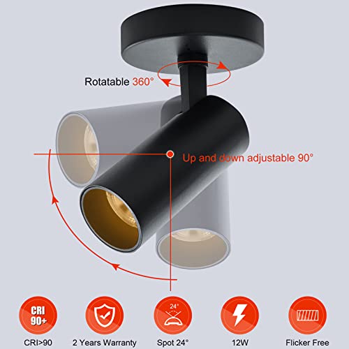 Jarlstar Led Ceiling Spotlight 5 Cct Selectable Spot Light Adjustable Flush Mount Light Fixture 12W Cri 90+ For Living Room Bedroom, Black, 3 Packs #TOP1