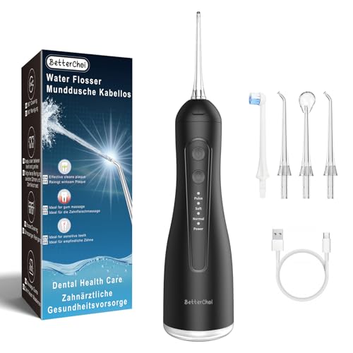 Betterchoi Idropulsore Dentale Portatile Idrogetto per Pulizia Denti Professionale, Irrigatore orale, Irrigatore Dentale, Water Flosser Dentale, Ricarica USB di Tipo C per Casa e Viaggi, Nero