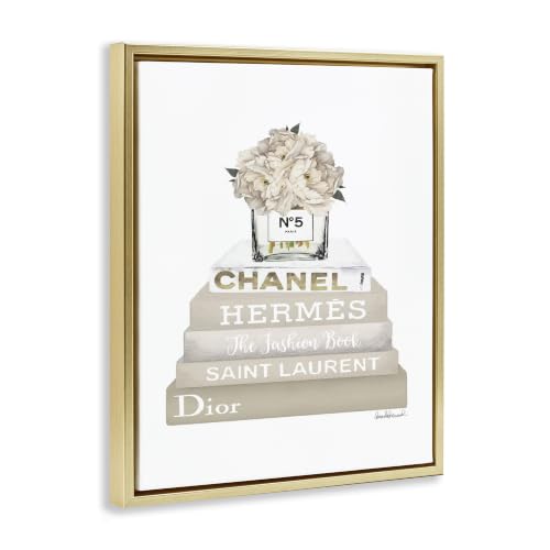 Image of Beige High Fashion Bookstack Glam, 24 x 30 Inch Canvas in Floater Frame