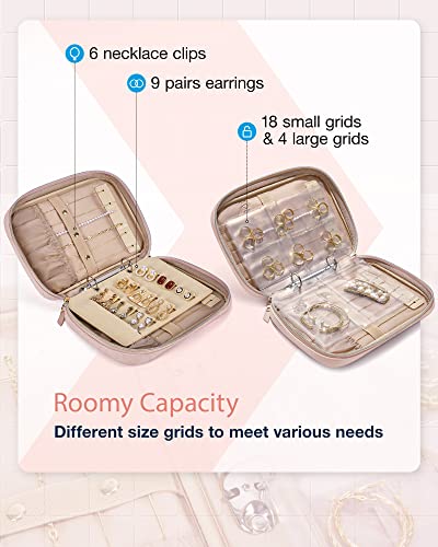 BAGSMART Large Jewelry Travel Organizer Case for Home Jewelry Organizer Storage Ring Binder Jewelry Bags Clear Jewelry Rolls Zipper Pouch Bag for Necklaces, Earrings, Rings, Bracelets, Pink2