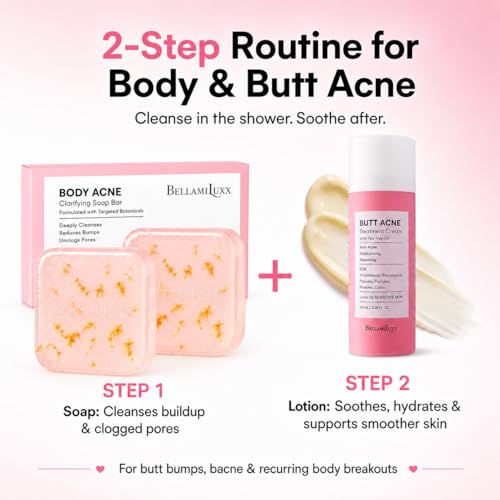Image of BellamiLuxx Body Acne Soap Bar: Tea Tree Body Acne Soap for Butt Acne, Bacne & Folliculitis Bumps - Salicylic Acid & Sulfur Extract Clarifying Bar - Helps Reduce Bumps, Clogged Pores & Rough Texture