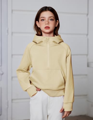Image of Arshiner Girls 2 Piece Outfits Sweatsuit Half Zip Sweatshirt and Sweatpants | Fall Winter, Drop Shoulder Long Sleeve, Thumbhole Hoodies, with Sweatpant, Jogger Set, Sweat Set, Tracksuits with Pockets