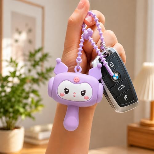Image of HOUSELY Cute Cartoon Bunny Squeaky Squeeze Toy - Soft Silicone Kawaii Hammer with Sound | Stress Relief Fidget Toy with Beaded Strap, Portable Bag Charm for Kids & Adults, Return Gift - Purple