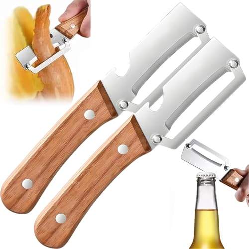 NEW Premium Vegetable Peeler with Wooden Handle and Bottle Opener: 2-in-1 Stainless Steel Kitchen Tool for Fruit Apple Potato Pumpkin Papaya 2Pcs product thumbnail 2