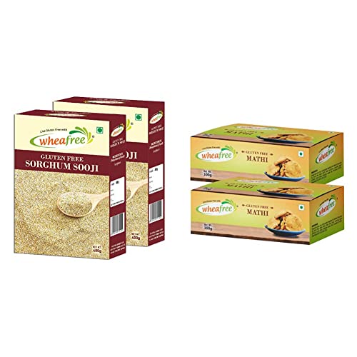 Image of Wheafree Gluten Free Sorghum Sooji (Pack of 2 x 400g Each) & Wheafree Gluten Free Mathi (Pack of 2 x 300 g)