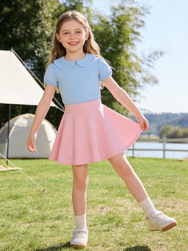 Image of 12M-14Y Toddler Baby Girls Peter Pan Collar Blouse Kids Girl Solid Color Puff Sleeve T-Shirts Casual Tee Tops