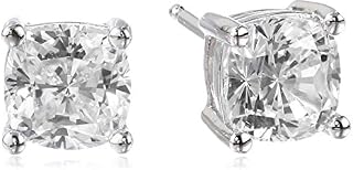 Platinum Plated Sterling Silver Cushion Cut Cubic Zirconia Stud Earrings (6mm)