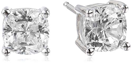 Amazon Essentials Platinum Plated Sterling Silver Cushion Cut Cubic Zirconia Stud Earrings, 6mm by Amazon Essentials - Used condition - US$15.58
