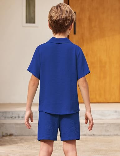 Image of Arshiner Boys 2 Pieces Summer Beach Outfits Short Sleeve Button Down Shirts and Shorts Vacation Texture Sets for Kids