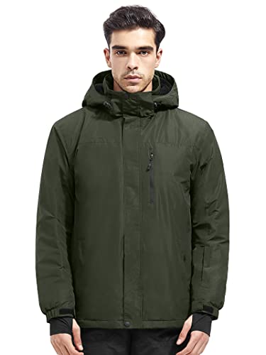 Free Soldier Men's Waterproof Ski Snow Jacket Fleece Lined Warm Winter Rain Jacket With Hood Fully Taped Seams(Army Green,L) #TOP19