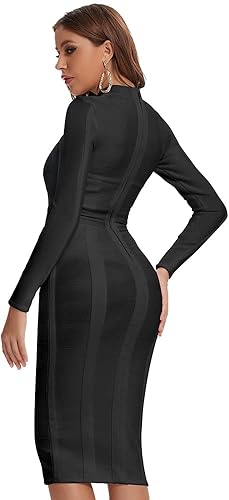 Miniatura 3 de HLBandage Elegante cuello alto manga larga ahueca hacia fuera celebridad vendaje vestido