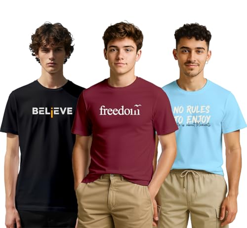 XENOVAURBAN Men's Printed T-Shirt Combo Pack of 3 | Regular Fit C...