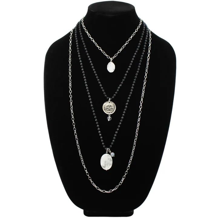 Katia Designs “Remember Who The F*ck You Are” Layering Necklace Bundle – Beaded Necklace with Black Lip Pearl or Crystal Beads & 48