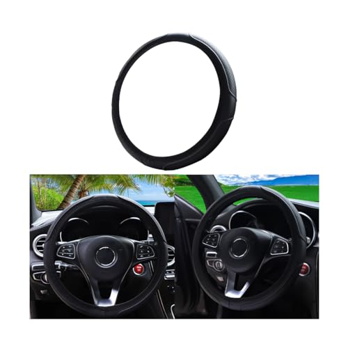 Adunsiaoto Lenkrad Abdeckung Mikrofaser, Heavy Duty Lenkradhülle, Carbon Fiber Auto Lenkrad, Abdeckung Atmungsaktiv Lenkradbezug Faser, Mikrofaser Leder Lenkradhülle Universal Größe(Schwarz)