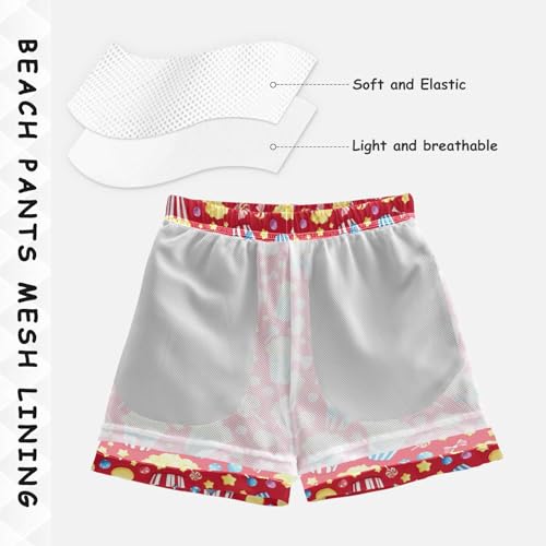 Boys Swim Trunks Quick Dry UPF 50+ Beach Board Shorts Kids Bathing Suits Swimsuit 2T Popcorn Lollipops Candies4