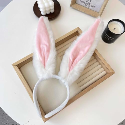 Plush Bunny Ears Headband, Furry Easter Costume Accessory (White)